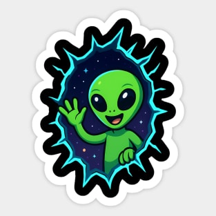 Cute Alien Waving from Star Portal Sticker